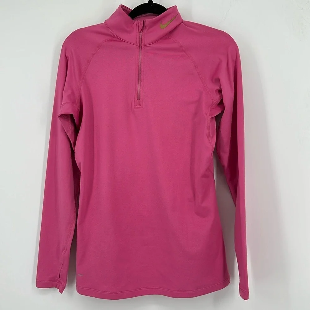 NIKE Combat Pink Fleece Medium Fitted DRI-Fit Quarter Zip